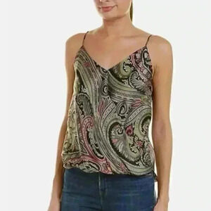 Bailey 44 Satin Cami Tank Paisley Spaghetti Strap Drape Bodice Bubble Hem Size M